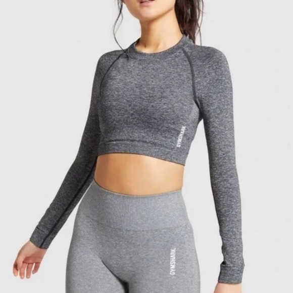 Gymshark Tops - Gymshark Womens Medium Adapt gray Seamless Long Sleeve Crop Top NWOT